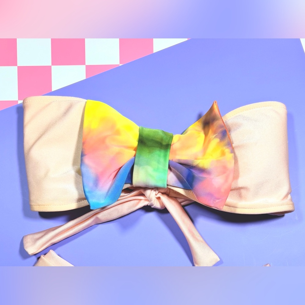 Lolli Pastel Pink Bikini Top with Rainbow Bow